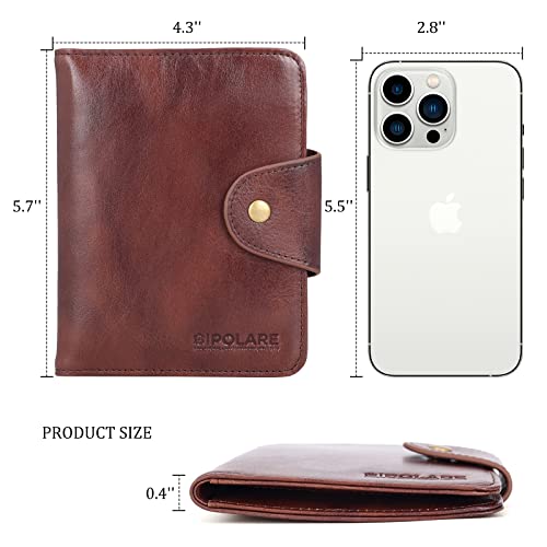Image of Polare Full Grain Leather Slim and Soft RFID Blocking wallet For Men Snap Bifold Travel Wallet Passport Holders 2 Passports, Coffee, Slim