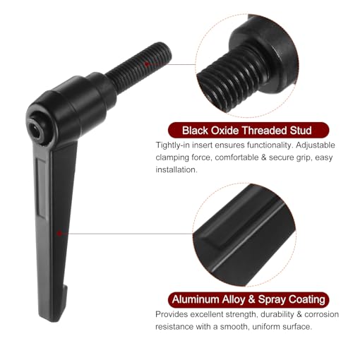Image of HARFINGTON 6pcs Adjustable Clamping Lever Handles M10 x 30mm Male Thread Bolt Knobs Rotating Screw Locking Quick Release Ratchet Push Button Handle, Black