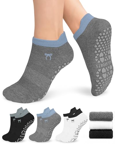 Image of yeuG Pilates Socks for Women Non Slip Grip Socks for Yoga, Barre, Hospital, Barefoot Grippy Yoga Sock Womens Gifts 4 Pairs