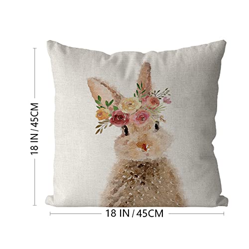 Gtext Easter Floral Garland Bunny Throw Pillow Covers 18 X 18 Inch Spring Rabbit Holiday Cushion Cases Decoration For Sofa Couch Farmhouse Decorative Linen Pillowecases For Home Sofa Outdoor Decor #TOP3