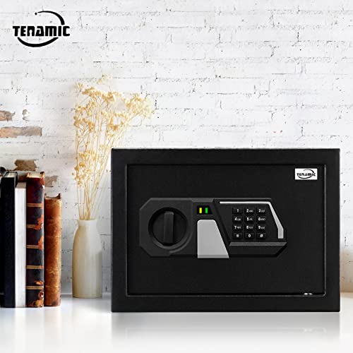 Tenamic Fireproof Safe Box 0.8 Cuft Electronic Digital Security Box, Keypad Small Lock Box Cabinet Safes With Internal Light, Solid Alloy Steel Office Hotel Home Mini Safe With 2 Passwords, Black #TOP7