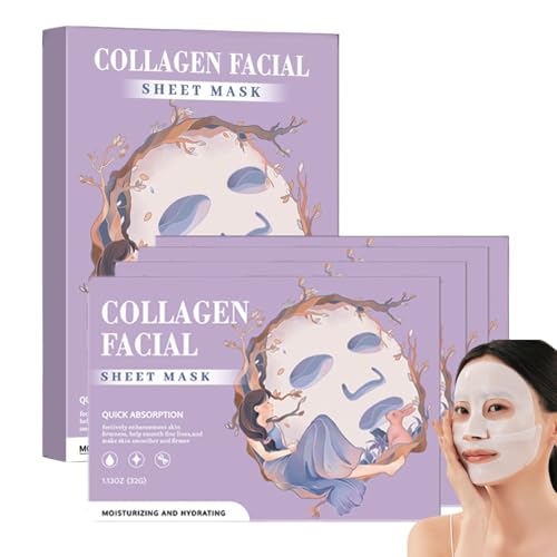 4Pcs Collagen Face Mask Set - Mother's Day Gift - Best Overnight Hydrating Sheet Mask with Hyaluronic Acid, Anti-Ageing Luxury Facial Masks for Dry/Sensitive Skin - Organic Skincare Beauty