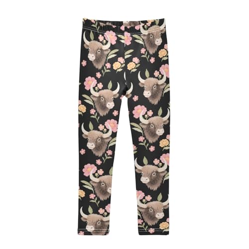 High Cows with Flowers A Girls Leggings Athletic Pants Tights Stretch Bottom