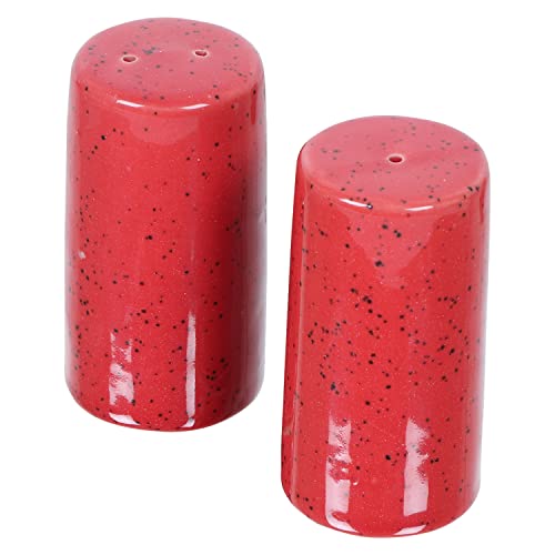 Image of QIMACPLUS Handcrafted Ceramic Salt and Pepper Shaker Set | Perfect Pour Holes for Kitchen, Dining Table, Picnic, Office, Restaurant, and Hotel | Set of 2 (Red Matt)