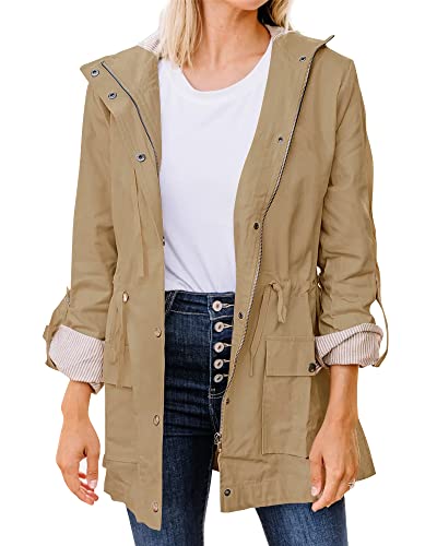 Thefabland Women's Zip Up Military Jacket Drawstring Hooded Windbreaker Winter Coats Anorak #TOP21