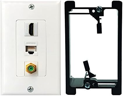 Yomyrayhu Recessed HDMI 3GHz Coax Ethernet Wall Plate F/F Adapter,RJ45 Cat6 Coupler,F Type Connector Gold Plated Brass with Single Gang Low Voltage Mounting Bracket