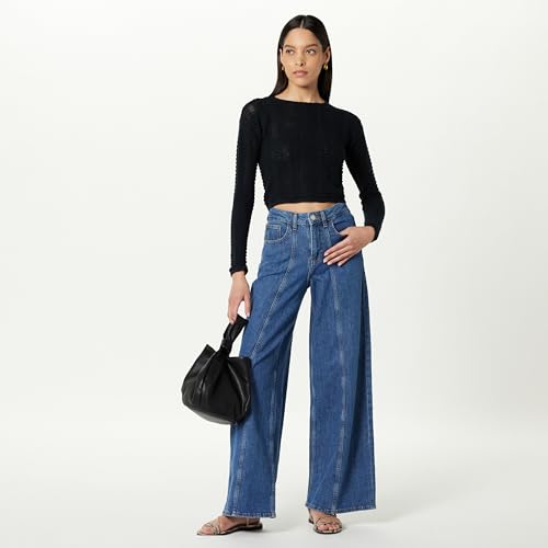 Image of The Drop Women's Makayla Crochet Drop-Shoulder Cropped Pullover