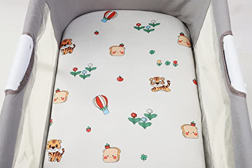 Bassinet Sheets Set 3 Pack For Baby Boy, Stretchy Soft Jersey Knitted Fitted Sheet Universal For Oval Rectangle And Hourglass Bassinet Mattress, Dinosaur, Tiger And Lion Printing #TOP6