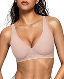 OEAK Womens Deep V Bras Wireless Comfortable Bra Supportive No Underwire Bras Tshirt Push Up Bralettes Plunge Seamless Bra Nude XL