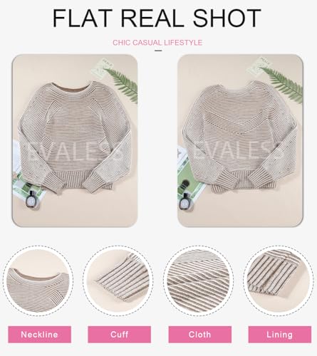 Image of EVALESS Striped Sweaters for Women Boat Neck Batwing Sleeve Oversized Pullover Sweater Tops Womens Fall Clothes Outfits