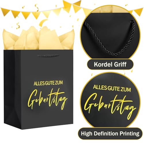 ePicsoa Geschenktüten Geburtstag 25x21x10cm, 2 Groß Geschenktasche mit 4 Seidenpapier und 2 Karten, Geburtstagsgeschenk Verpackung, Papier Happy Birthday Tüte mit Griff Verpackung für Frau Mann