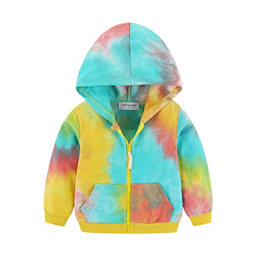 Mud Kingdom Toddler Boys Jersey Full Zip Hoodie Fashion Tie Dye Yellow 2T