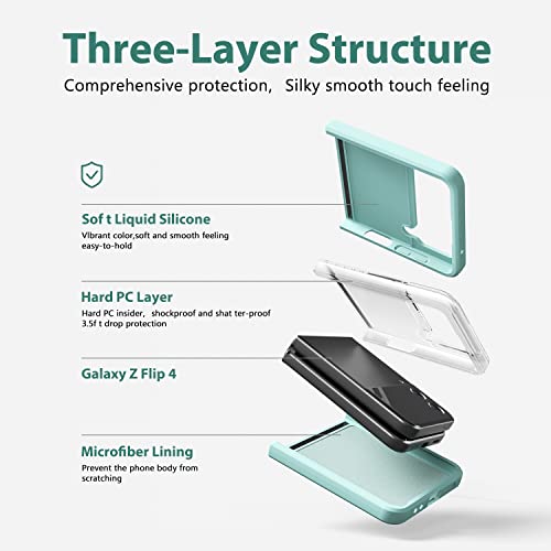 Oakxco Samsung Galaxy Z Flip 4 Case, Phone Case For Flip 4 5G With Ring Kickstand, Magnetic Ring Holder, Silicone Tpu Rubber Protective Shockproof Cover For Women Girl, Matte Grip Non-Slip, Mint #TOP5