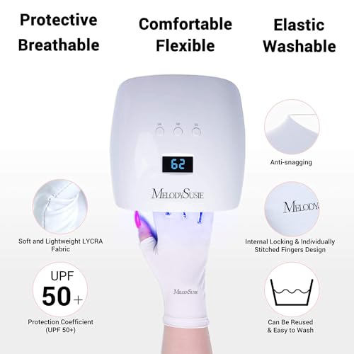 MelodySusie Luva UV para lâmpada de unhas de gel, luvas profissionais de proteção UV FPS 50+ para ma