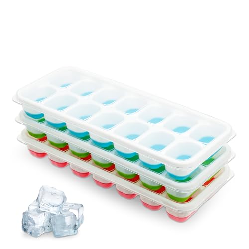 Stampo Ghiaccio | Cubetti Ghiaccio Per Cocktail Whisky e Bibite | Stampo per Ghiaccio Impilabile Salvaspazio | Cubetti Ghiaccio Silicone BPA Free | Forme per Ghiaccio Resistenti Set da 3 Pezzi