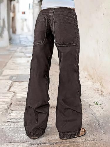 Flamingals Straight Leg Mid Waist Solid Stitch Detail Patch Pocket Pants for Women2