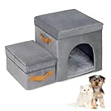 PJDDP 2 Step Dog Stairs for Small Dogs, Dog Ramp with Storage,Folding Pet Stairs for High Beds,Non-Slip Adjustable Dog Steps,4 in 1 Detachable Doggie Ladder with Storage Box and Condo