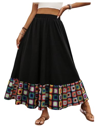 MakeMeChic Women's Floral Maxi Skirt A Line Elastic Waisted Ruffle Boho Long Skirts