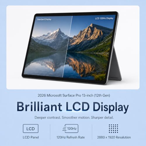 Image of Microsoft Surface Pro 2026, 13 inch 2-in-1 Laptop Tablet (12th Gen), 3K 120Hz Touchscreen, Snapdragon X2 Plus AI Copilot+ PC, Wi-Fi 7, USB4, 16GB RAM, 512GB SSD, KB, Pen, MS365, Windows 11, Platinum