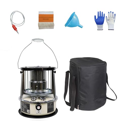 9000 BTU Stufa a Petrolio Riscaldamento a Stoppino Serbatoio Da 4,6 Litri Riscaldamento Di Emergenza Senza Elettricità Riscaldatore per Campeggio, Garage, Casa Ed Emergenze,Off-white-completeset