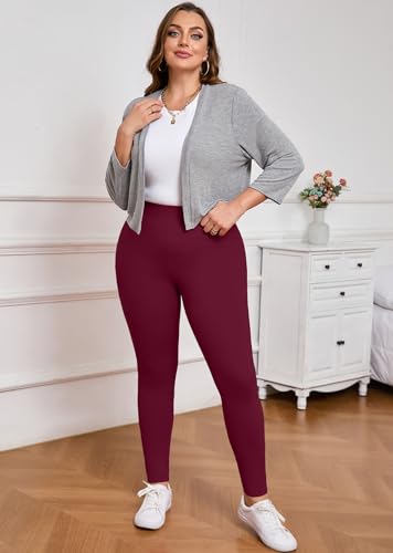 AusLook Plus Size Burgundy Leggings for Women 26 Inch High Waisted Tummy Control 2X Yoga Pants Soft Stretch Workout Lounge Pants — view 6