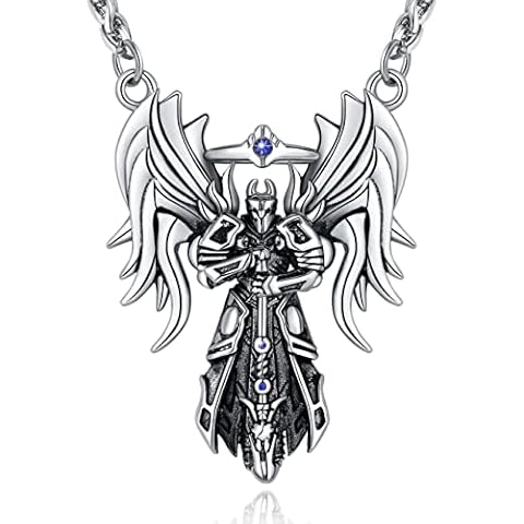 YAMI Guardian Angel Necklace for Men, Hypoallergenic 316 Stainless Steel Cast Angel Wings Pendant 24 Inch Chain, Men's Jewelry (Silver) Cover