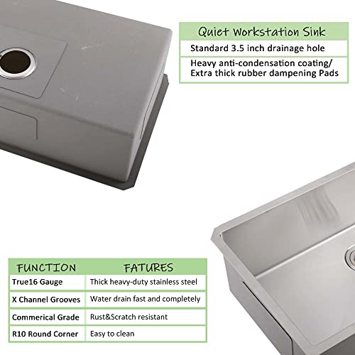 28 Inch Undermount Stainless Steel Kitchen Sink, Wesliv 28X19 Inch Undermount Kitchen Sink 16 Gauge 10 Inch Deep Single Bowl Kithchen Sink Undermount Sink With Bottom Grid #TOP5