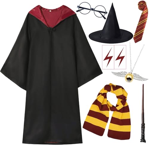 QAQ-COSPLAY Wizard Costume for Kids & Teens, Wizard Robe with Accessory Set for Halloween Cosplay Party
