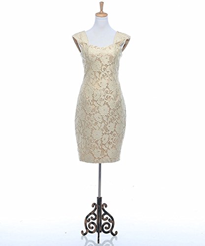 Column 3/4 Sleeves Lace Chiffon Short Wedding Mother Evening Dresses Formal Gold Size 16 #TOP3