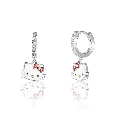 Image of Hello Kitty Womens Hoop Earrings - Sterling Silver and Enamel Hello Kitty | Earrings Official License