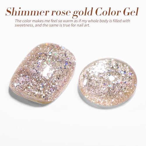 Born Pretty Christmas Glitter Gel Nail Polish Shimmer Sparkly Rose Gold Glitter Gel Hema-Free Color Gel Polish Nail Art Design Manicure DIY at Home 15ml
