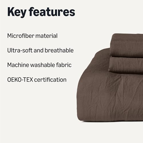 Image of Amazon Basics Brushed Microfiber Comforter Set, Extra Soft with Natural Texture, 3-Piece, King, Brown