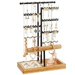Earring Holder Jewelry Stand, 3 Tier Jewelry Organizer with Ring Holder Tray for Necklace Earring Keychains Bracelet Rings Display Jewelry Tree Stand (Carbonized Brown)