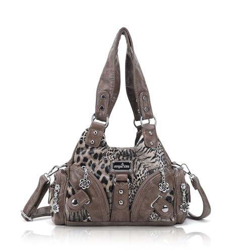 Angel Kiss Purses for Women Small Hobo Shoulder Bags Vagen Leather Multi-Pocket Tote Bag with Zipper (Leopard Brown)