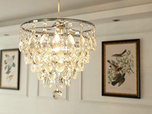 Saint Mossi Modern K9 Crystal Raindrop Chandelier Lighting Flush mount LED Lámpara de techo Lámpara colgante para comedor Baño Dormitorio Sala de estar con control remoto y bombilla regulable