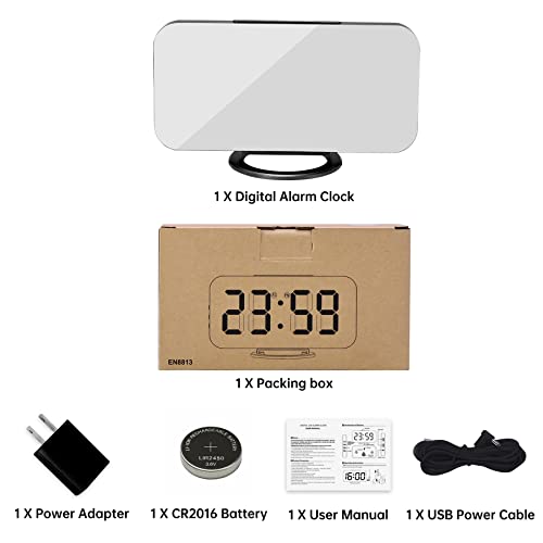 Szelam Digital Alarm Clock For Bedroom,6.5" Led Mirror Clocks Large Display,With 2 Usb Ports,Auto Dimming,Power-Off Memory,Modern Desk Clock For Kid Teen Girl Room Decor-Black #TOP6