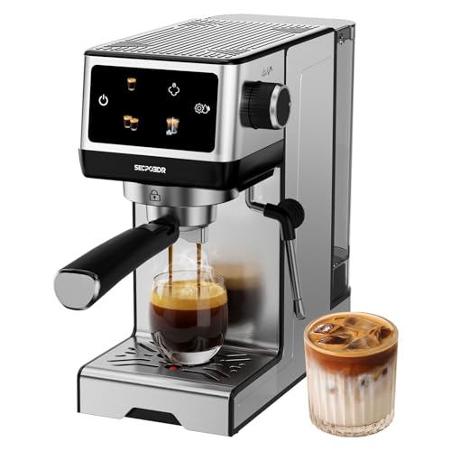 20Bar Espresso Machine with Milk Frother Cold Brew,Touchscreen Expresso Coffee Machine for Home,Compact Espresso Machines Small Kitchens,Cappuccino Latte Machine,45oz Water Tank,Gray