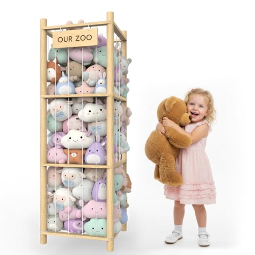 POOSIDE Stuffed Animal Storage Organizer, 53.5" Solid Wood Zoo Toy