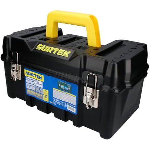 SURTEK Tool Box - 17" x 9" x 8" Mobile Tool Carrier with Moulded ABS Plastic Construction & Dual Latching Metal Clasp Design - CPS17 , Black Cover