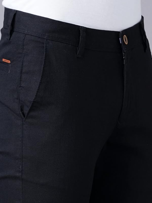 Image of British Club 100% Cotton Slim Fit Flat-Front Trousers for Men | Tailored Design for a Clean Look | Versatile for Office & Casual Wear | Lightweight Breathable Fabric | Black