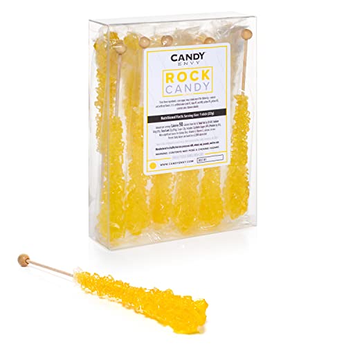Yellow Rock Candy Crystal Sticks - Lemon Flavored - 12 Indiv. Wrapped #TOP19