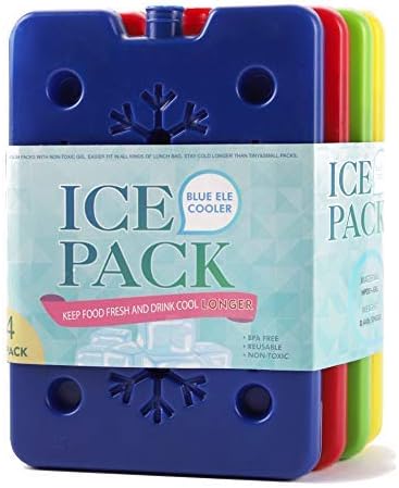 BLUE ELE Ice Packs for Lunch Boxes, Lunch Bags & Coolers - Pack of 4 Reusable, Long-Lasting, Slim & Lightweight Freezer Packs – Fun & Colorful Cool Packs - 6.26 x 4.33 x 0.59 Inches