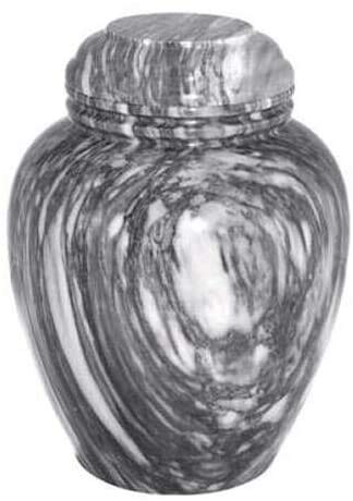 Khan ImportsGenuine Gray Marble Urn for Funeral, Adult Grey Stone Cremation Urn for Burial - Large