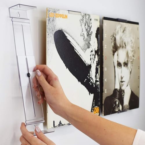 CollectorMount Album Mount 3 Pack Wall Mount Album Frame Brackets or Shelf Stand, Adjustable, Clear to display Vinyl Records