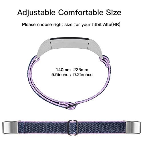 Image of Adjustable Elastic Bands Compatible with Fitbit Alta /Alta HR, Soft Stretchy Nylon Sports Breathable Replacement Wristbands for Women Men (Navy Blue Purple)