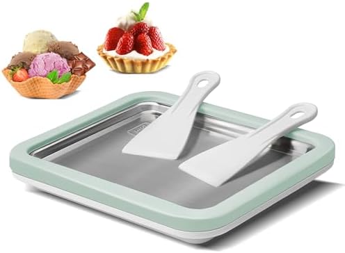 XTQINJIN Rolled Ice Cream Maker,Food Grade Stainless Steel Household Ice Cream Pan,Homemade DIY Smoothies, Frozen Yogurt Rolls, Ideal for Family Hands-on Activities (Light Green)