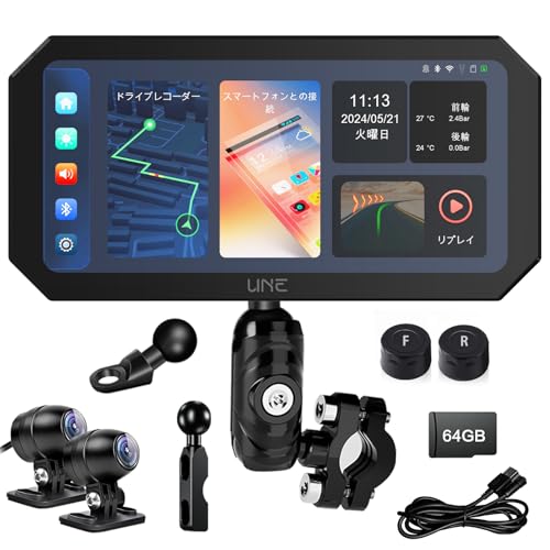 Amazon.co.jp: UNE バイク ドライブレコーダー Carplay/Android Auto