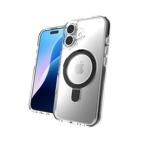 Image of ZAGG Santa Cruz Snap RS Graphene-Reinforced Case with Built-In Ring Stand for iPhone 16 [6.1-Inch], MagSafe Compatible, Anti-Yellowing, Scratch-Resistant, Shockproof Phone Back Cover (Clear/Black)
