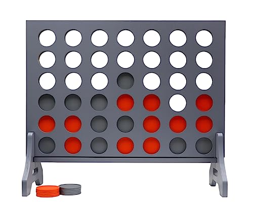 Image of Giant 4 in a Row Game for Family & Adults - Tailgating Pros Jumbo Grey Wooden Four in a Row Indoor & Outdoor Yard Game for Family Party Fun, Portable Activities for Patio, Backyard, and Camping