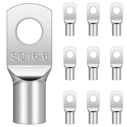 10 Stück Rohrkabelschuh M6, Hanibos Kabelschuhe 16mm² Unisolierte SC Ringkabelschuh erzinnte Kupfer Rohrkabelschuhe für Batteriekabel Kfz Verteilerkästen